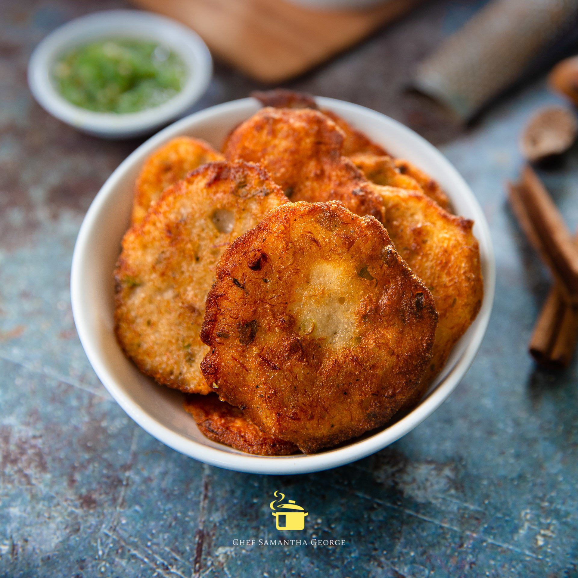 Beautiful Jamaican Saltfish Fritters in a bowl