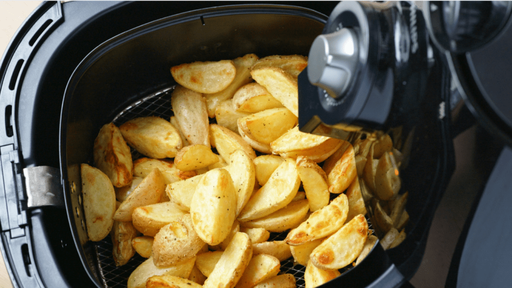 Sliced Irish Potatoes Placed in an Air Fryer Basket